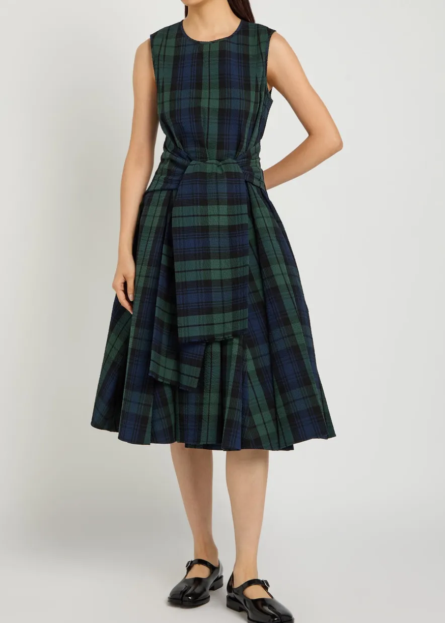 Cloque checked seersucker midi dress