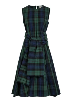 Cloque checked seersucker midi dress