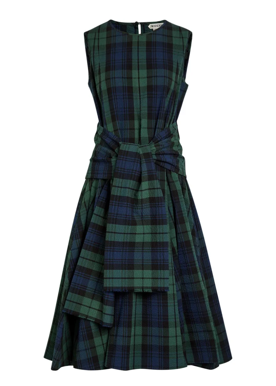 Cloque checked seersucker midi dress