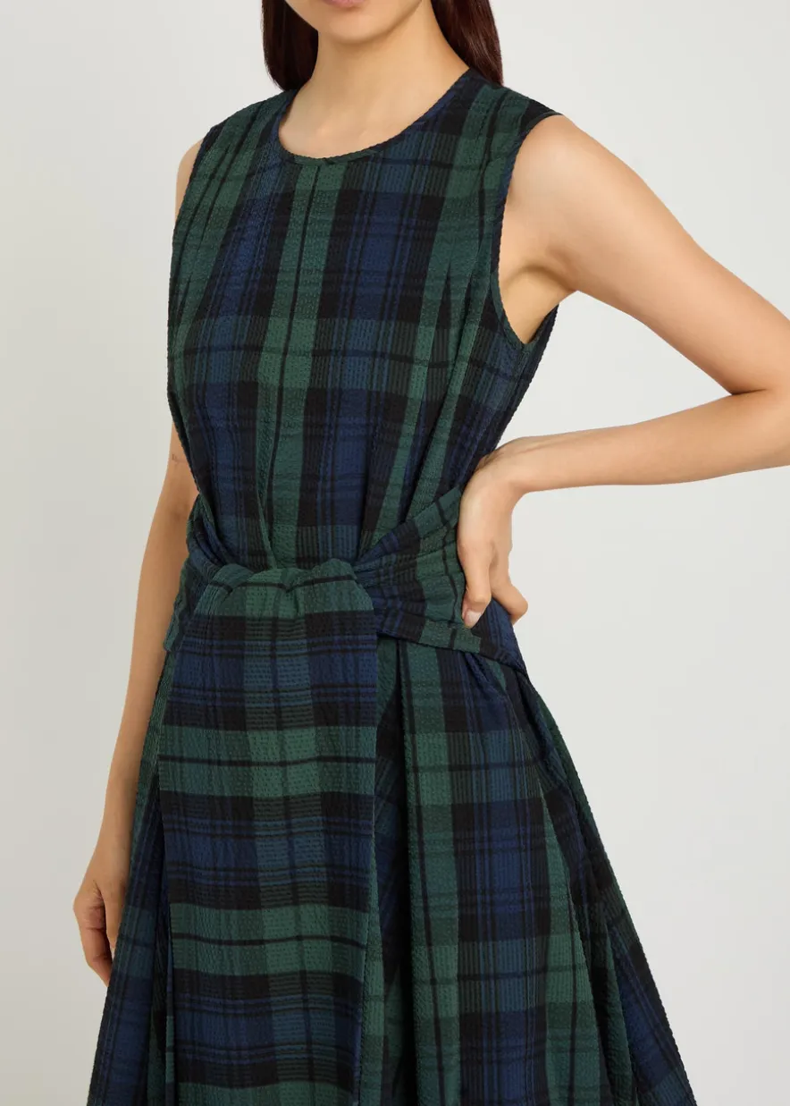 Cloque checked seersucker midi dress
