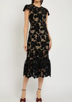 Clover cutwork lace midi dress