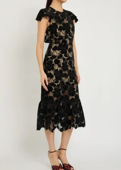 Clover cutwork lace midi dress