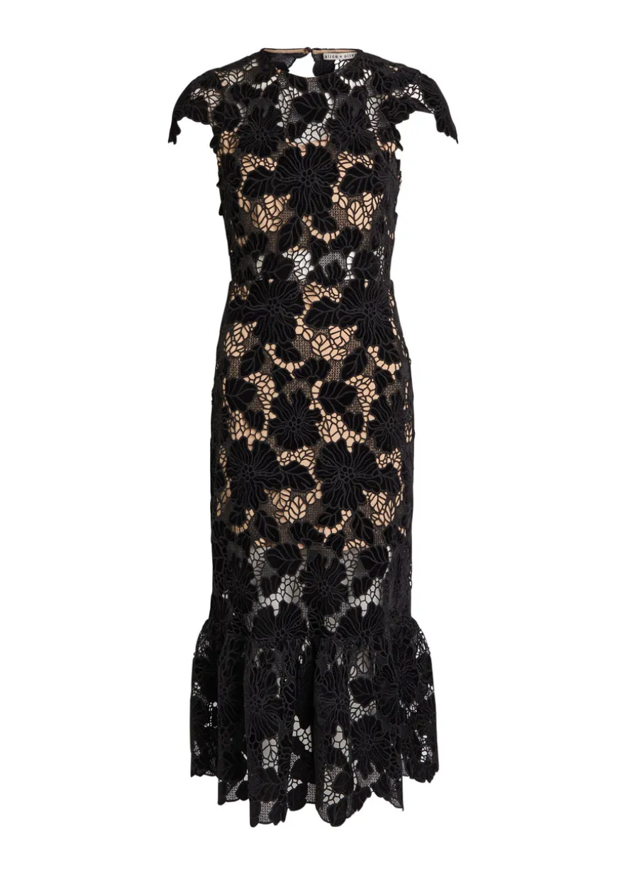 Clover cutwork lace midi dress