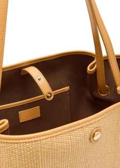 Clover logo-embroidered raffia tote bag