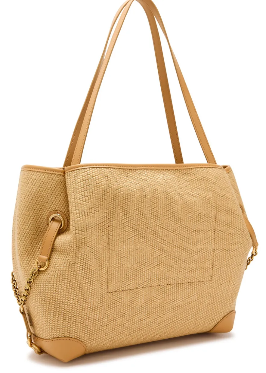 Clover logo-embroidered raffia tote bag