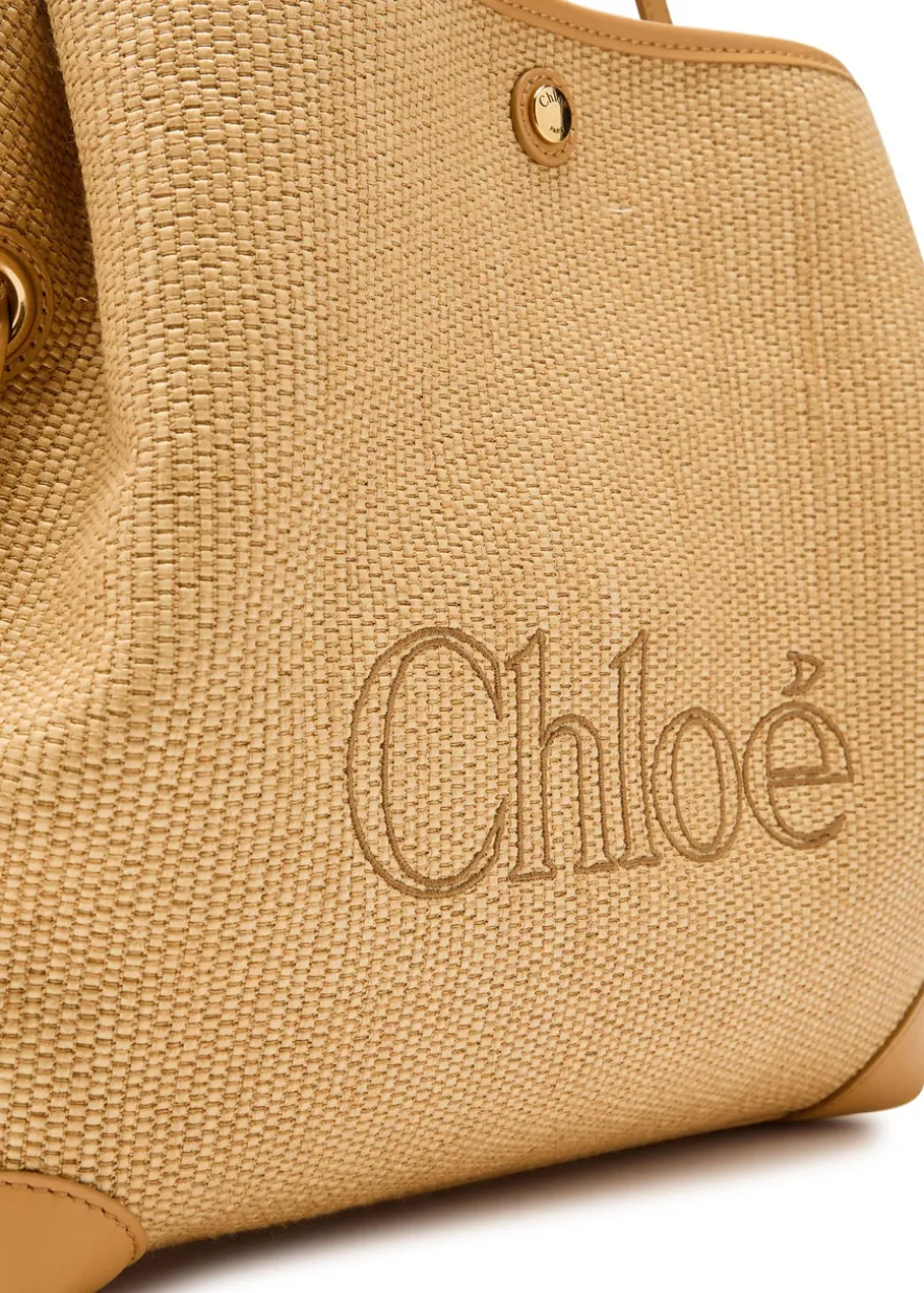 Clover logo-embroidered raffia tote bag