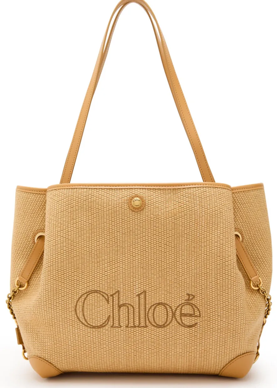 Clover logo-embroidered raffia tote bag