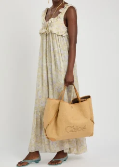 Clover medium logo-embroidered raffia tote