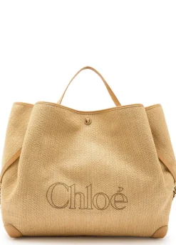 Clover medium logo-embroidered raffia tote
