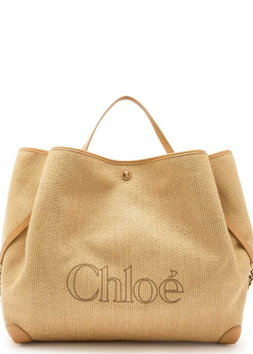 Clover medium logo-embroidered raffia tote