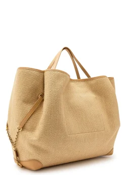 Clover medium logo-embroidered raffia tote