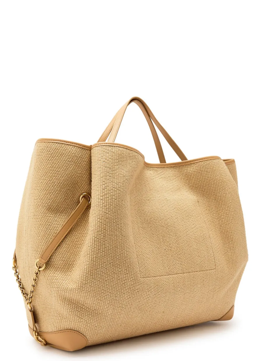 Clover medium logo-embroidered raffia tote