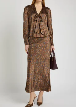 Clover paisley-print silk-blend midi skirt