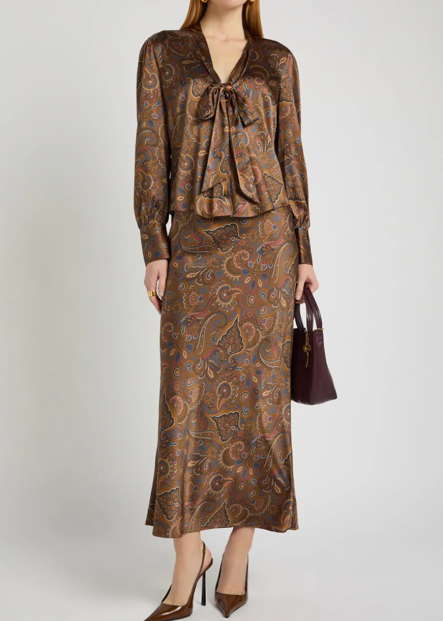 Clover paisley-print silk-blend midi skirt