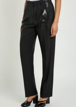 Coated straight-leg wool trousers
