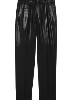 Coated straight-leg wool trousers