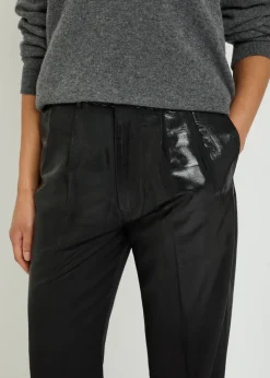Coated straight-leg wool trousers