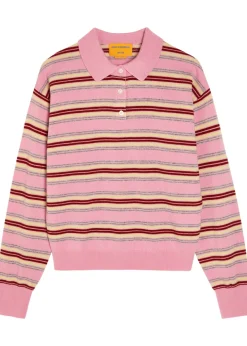 Collegiate striped cashmere polo top