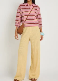 Collegiate striped cashmere polo top