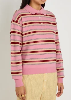 Collegiate striped cashmere polo top