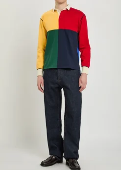 Colour-blocked cotton rugby top