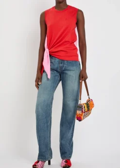 Colour-blocked cotton tank top