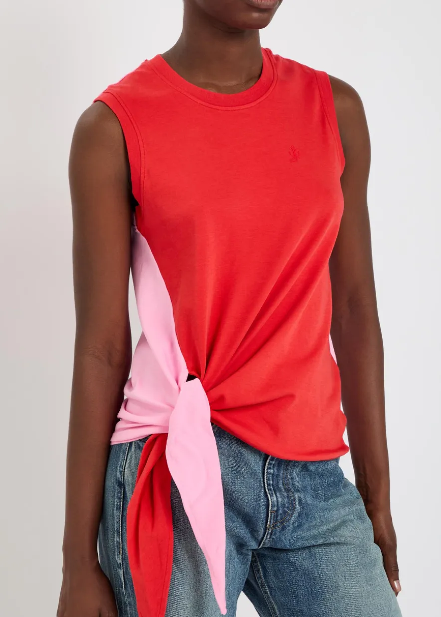 Colour-blocked cotton tank top