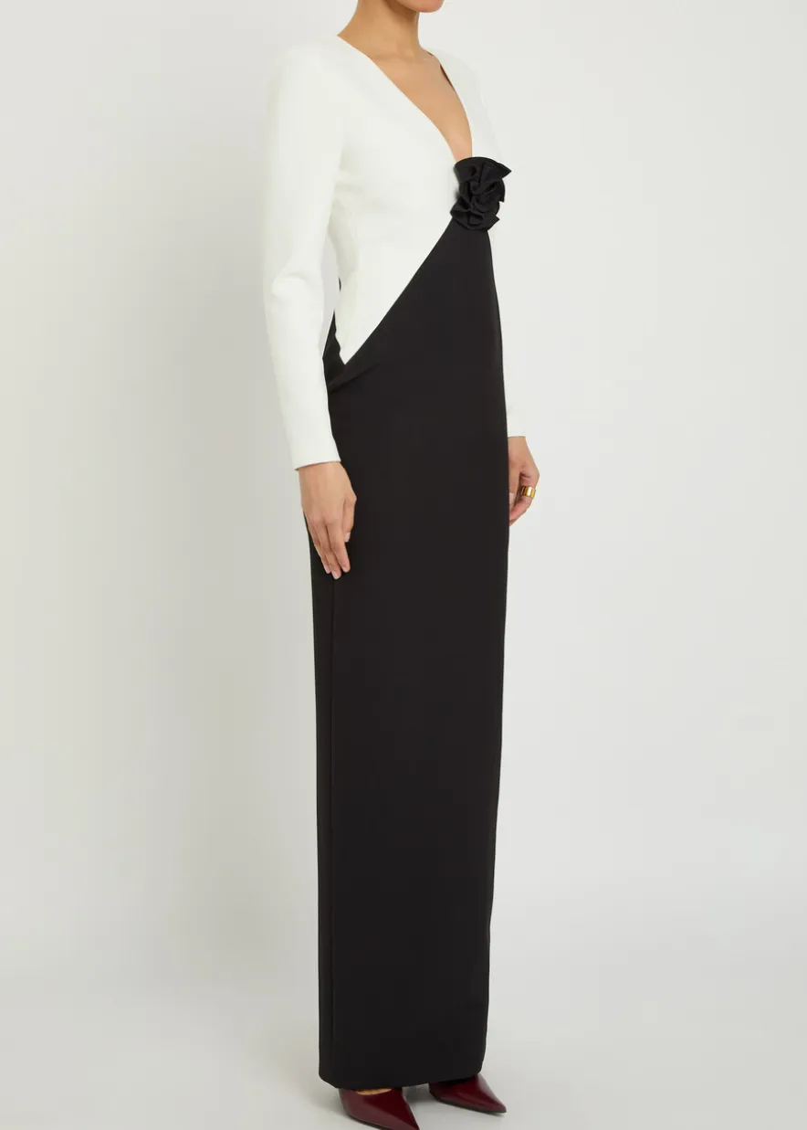 Colour-blocked crepe maxi dress