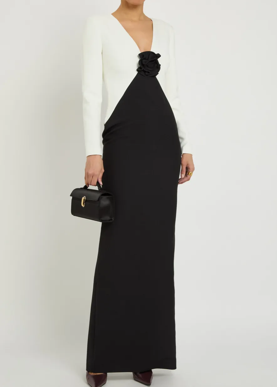 Colour-blocked crepe maxi dress