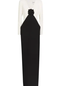Colour-blocked crepe maxi dress