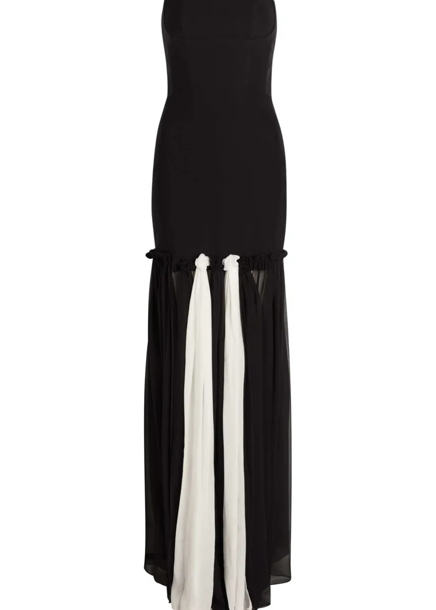 Colour-blocked stretch-crepe maxi dress