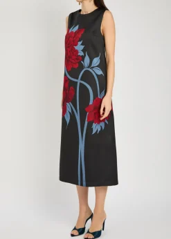 Column floral-jacquard satin-twill midi dress