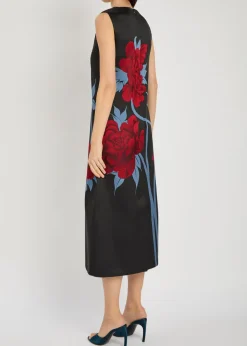 Column floral-jacquard satin-twill midi dress