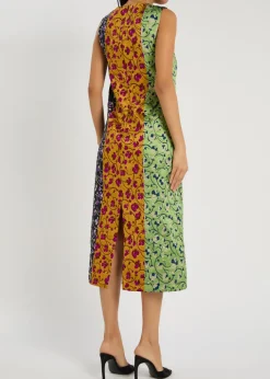 Column floral-jacquard woven midi dress