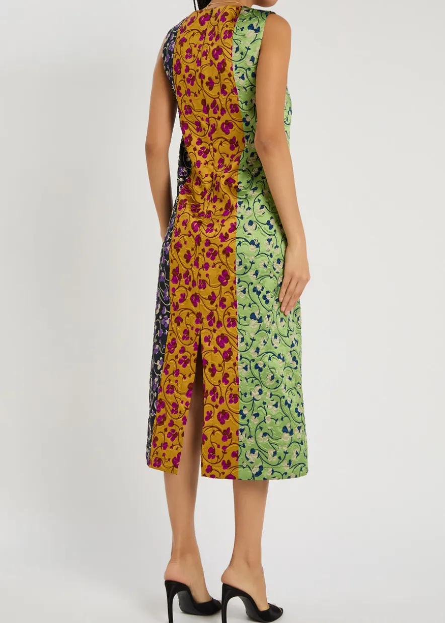 Column floral-jacquard woven midi dress