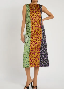 Column floral-jacquard woven midi dress
