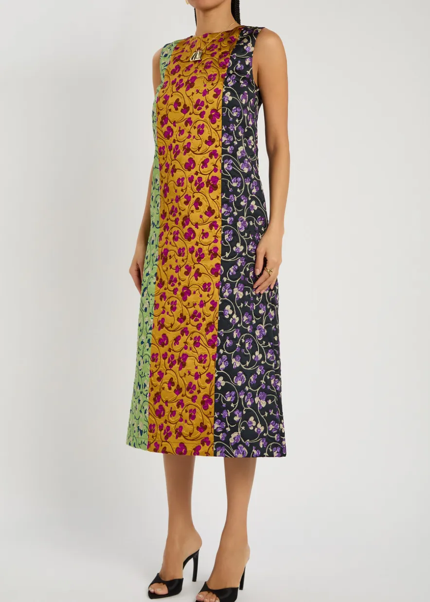Column floral-jacquard woven midi dress
