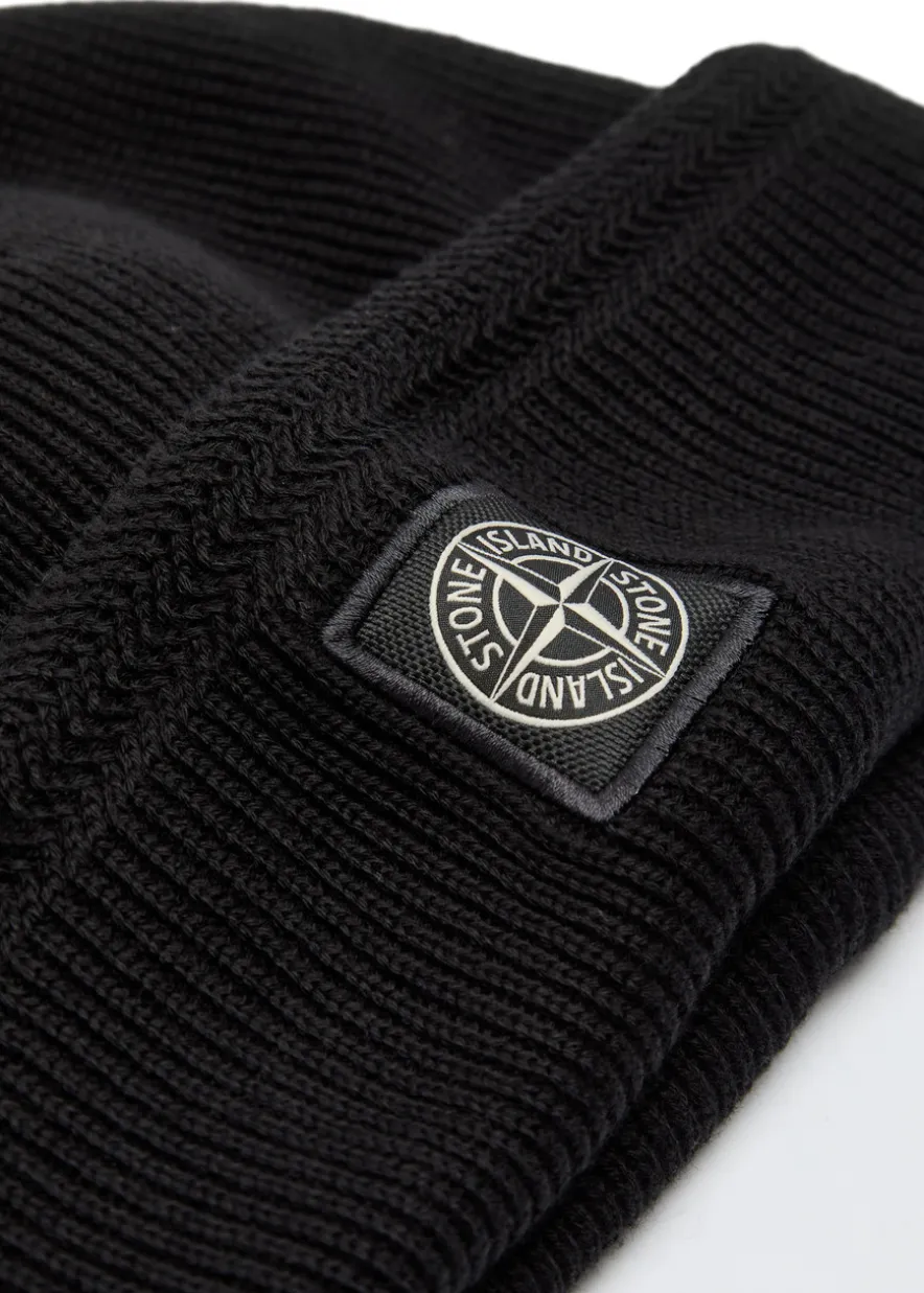Compass logo-appliquéd ribbed cotton-knit beanie