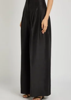 Condesa pleated wide-leg silk trousers