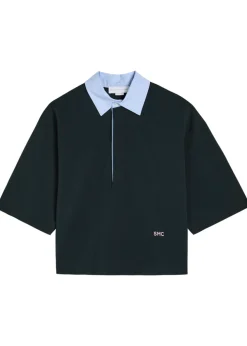 Contrasting-collar piqué cotton polo shirt