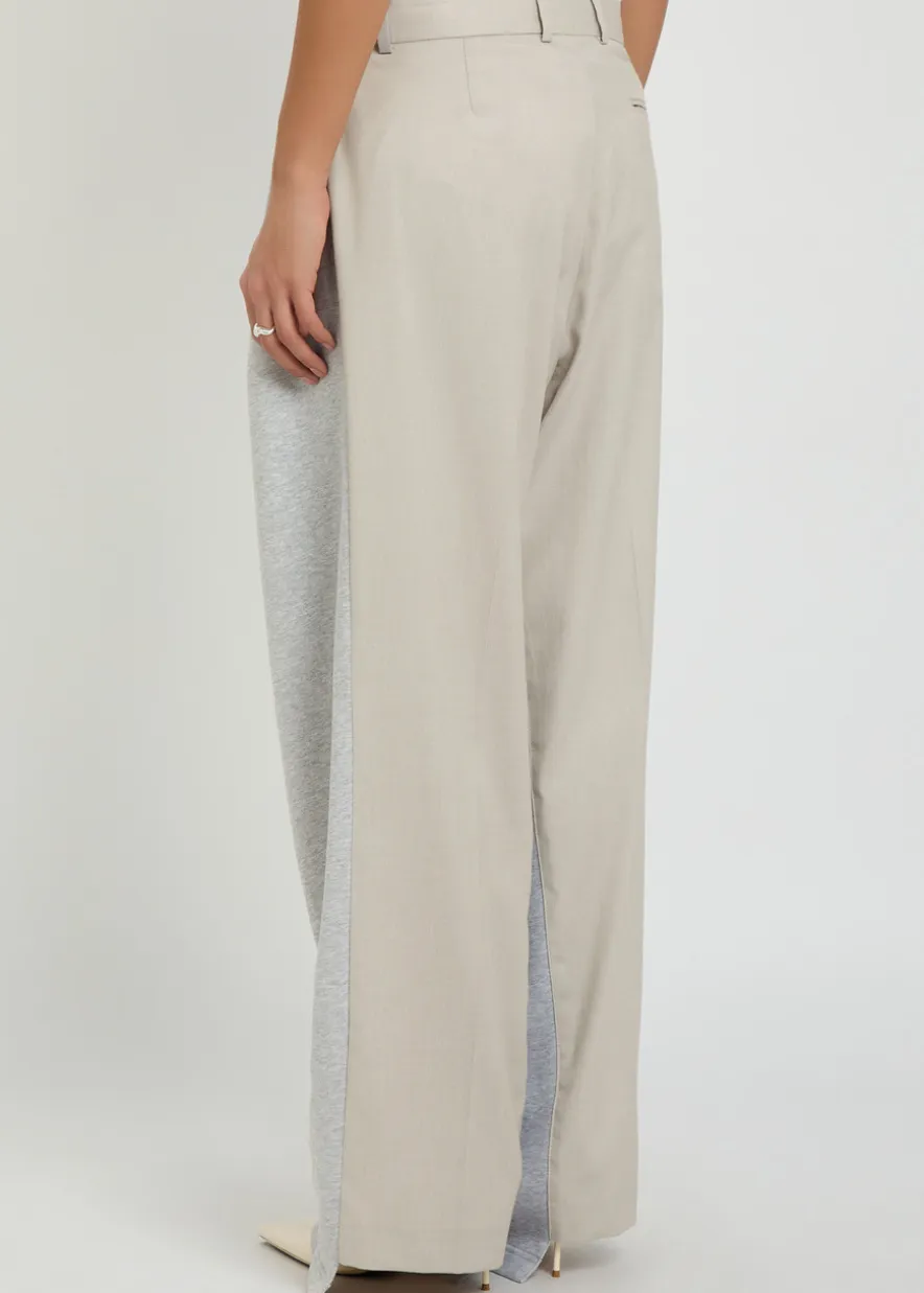 Contrasting cotton and wool-blend trousers