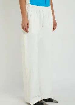 Contrasting denim and cotton straight-leg trousers