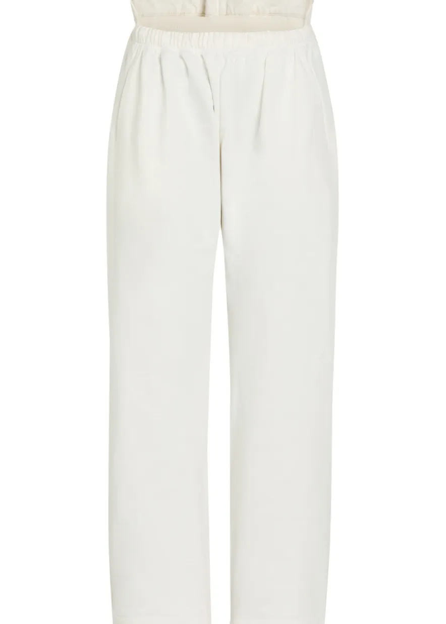 Contrasting denim and cotton straight-leg trousers