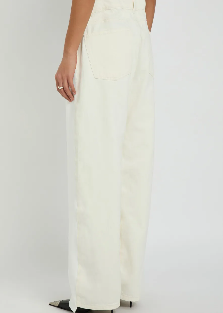 Contrasting denim and cotton straight-leg trousers