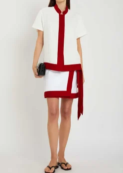 Contrasting-trim woven mini wrap skirt