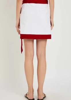 Contrasting-trim woven mini wrap skirt
