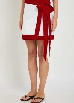 Contrasting-trim woven mini wrap skirt