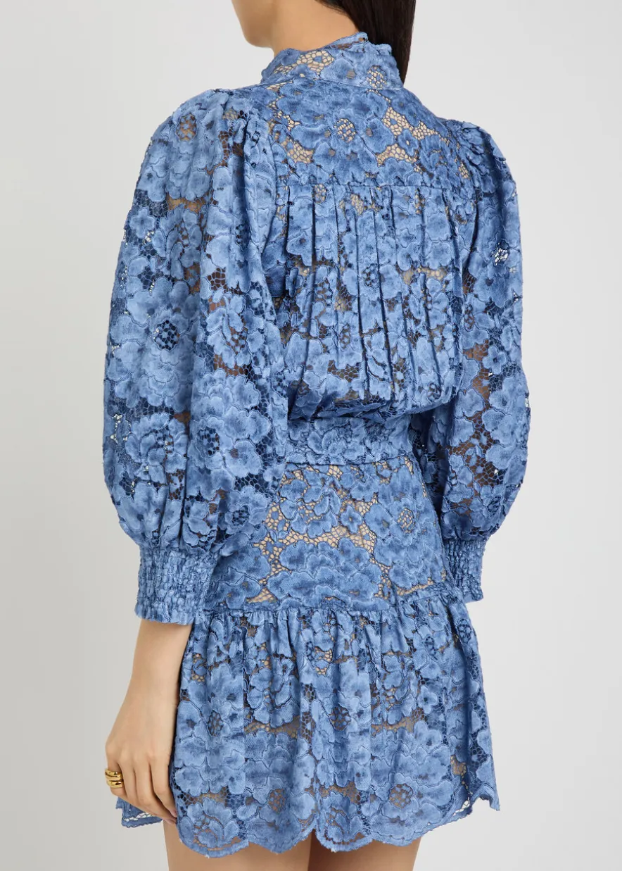 Cora belted guipure lace mini dress