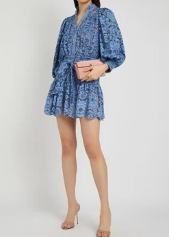 Cora belted guipure lace mini dress