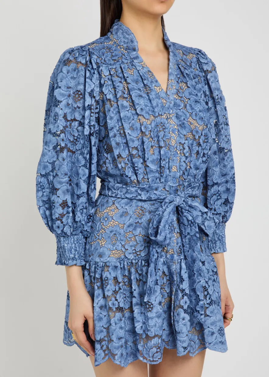 Cora belted guipure lace mini dress